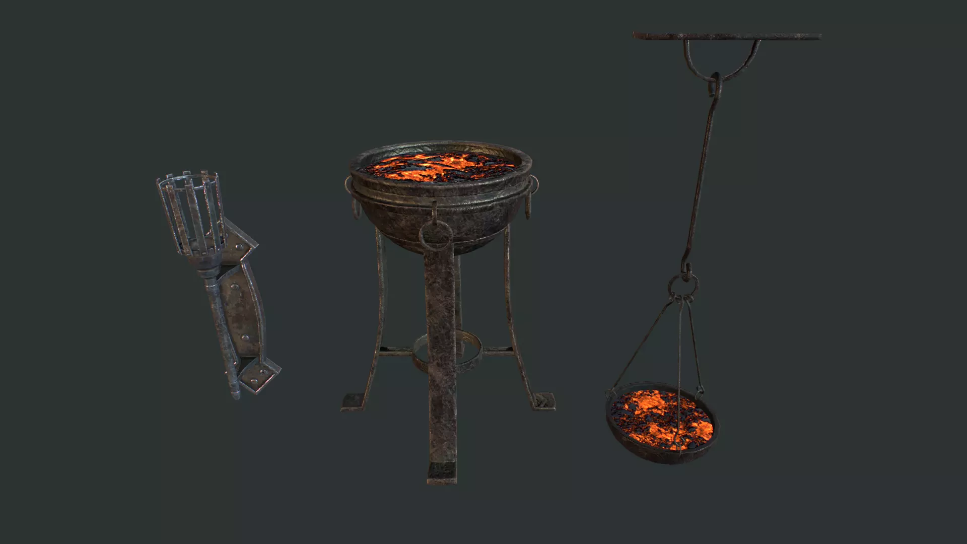Torch set metal stool Low-poly 3D model_0