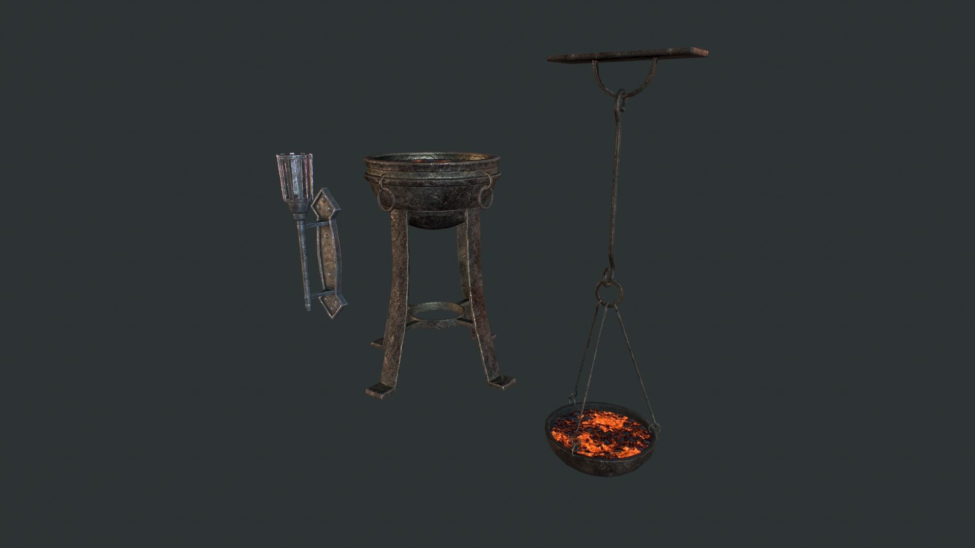 Torch set metal stool Low-poly 3D model_2