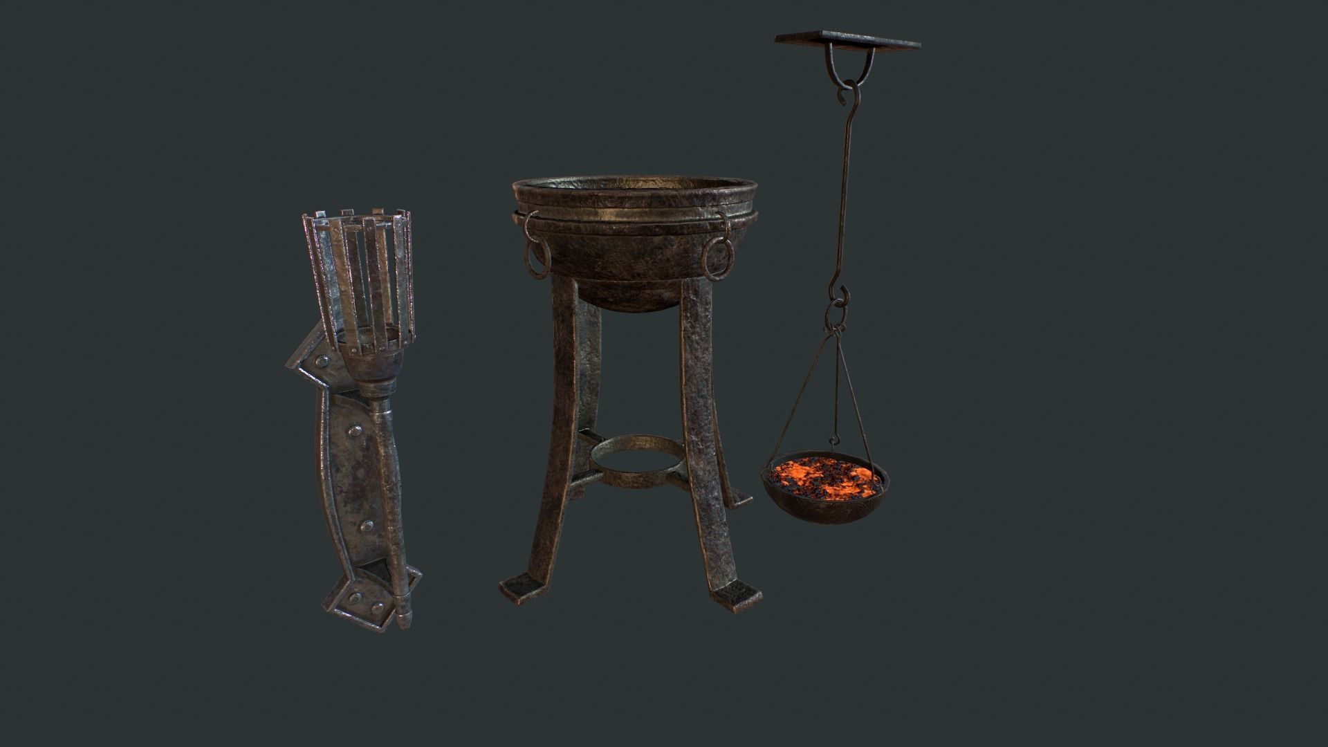 Torch set metal stool Low-poly 3D model_3