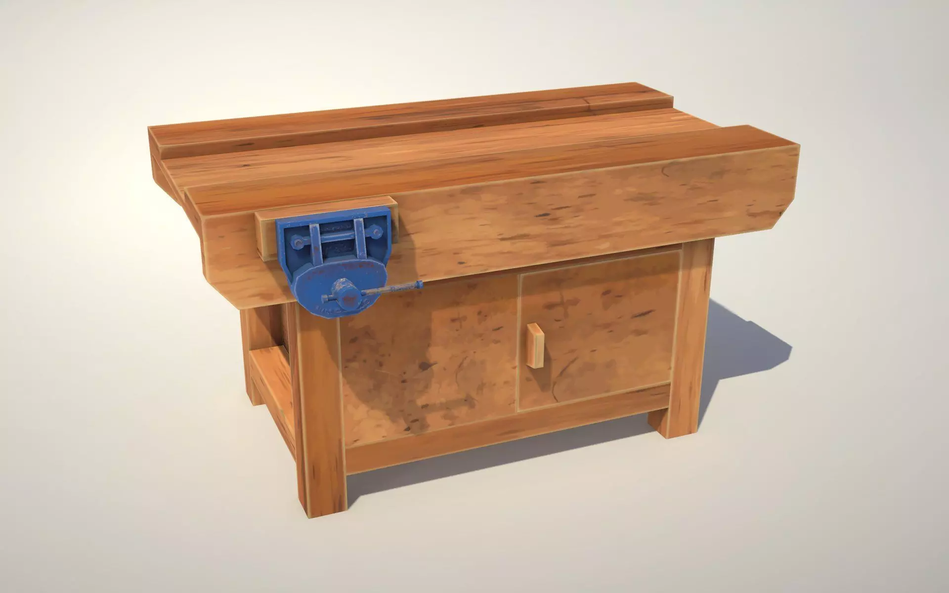 Workbench wooden with knob Low-poly 3D model_0