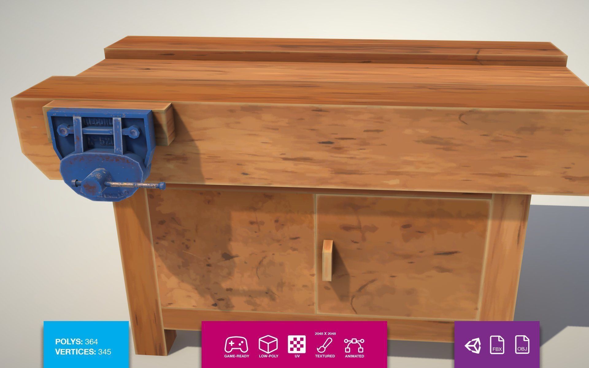 Workbench wooden with knob Low-poly 3D model_1