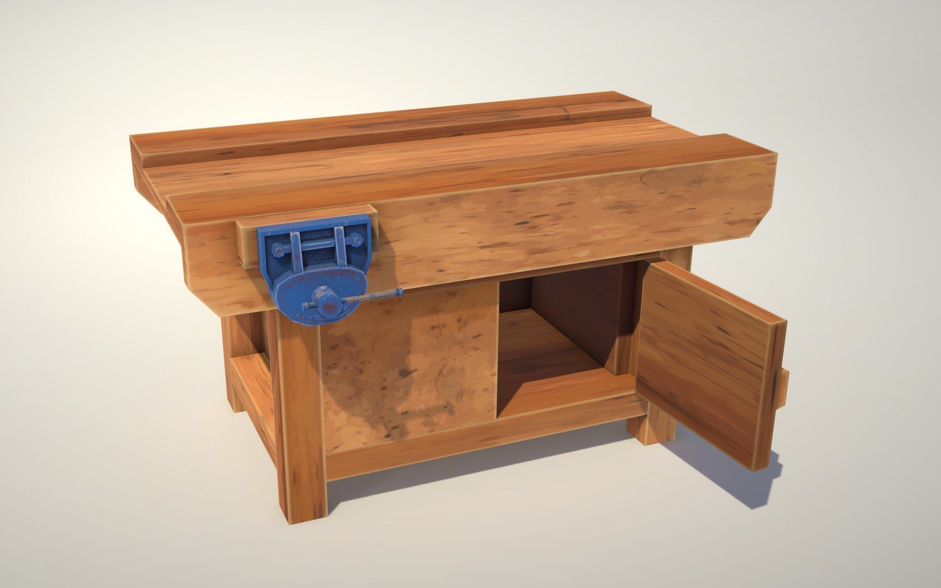 Workbench wooden with knob Low-poly 3D model_2