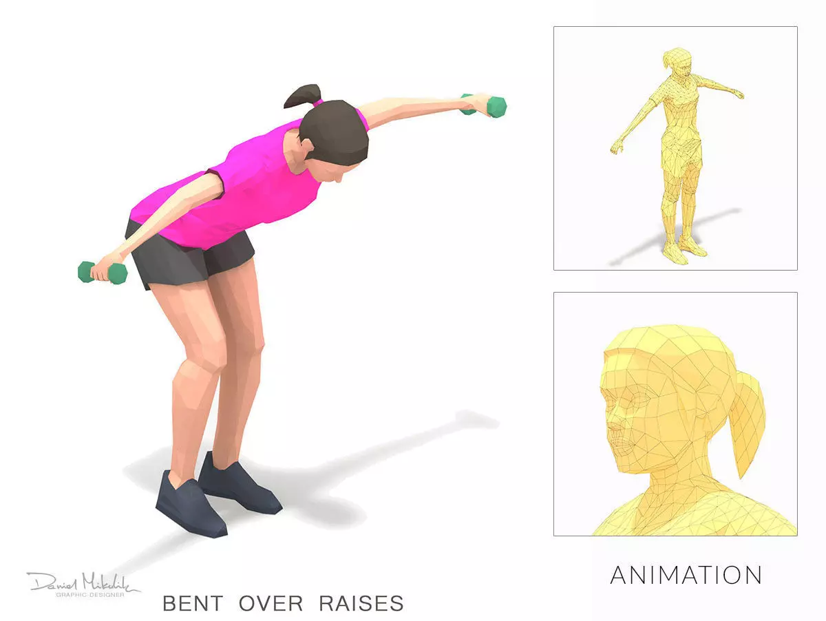 Bend Over Raises Exercise Woman Animation Low-poly 3D model