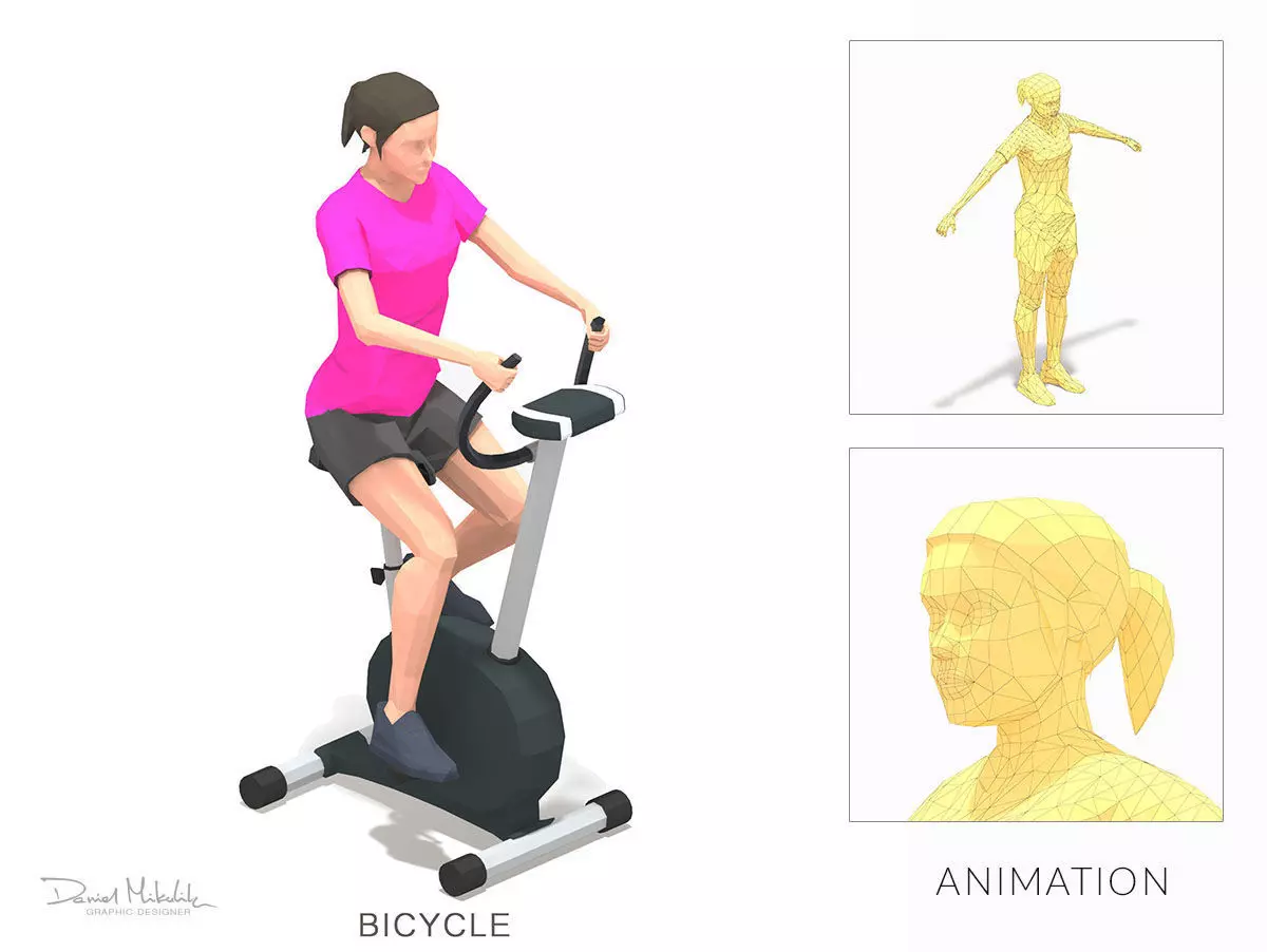 Bicycle Exercise Woman Animation Low-poly 3D model