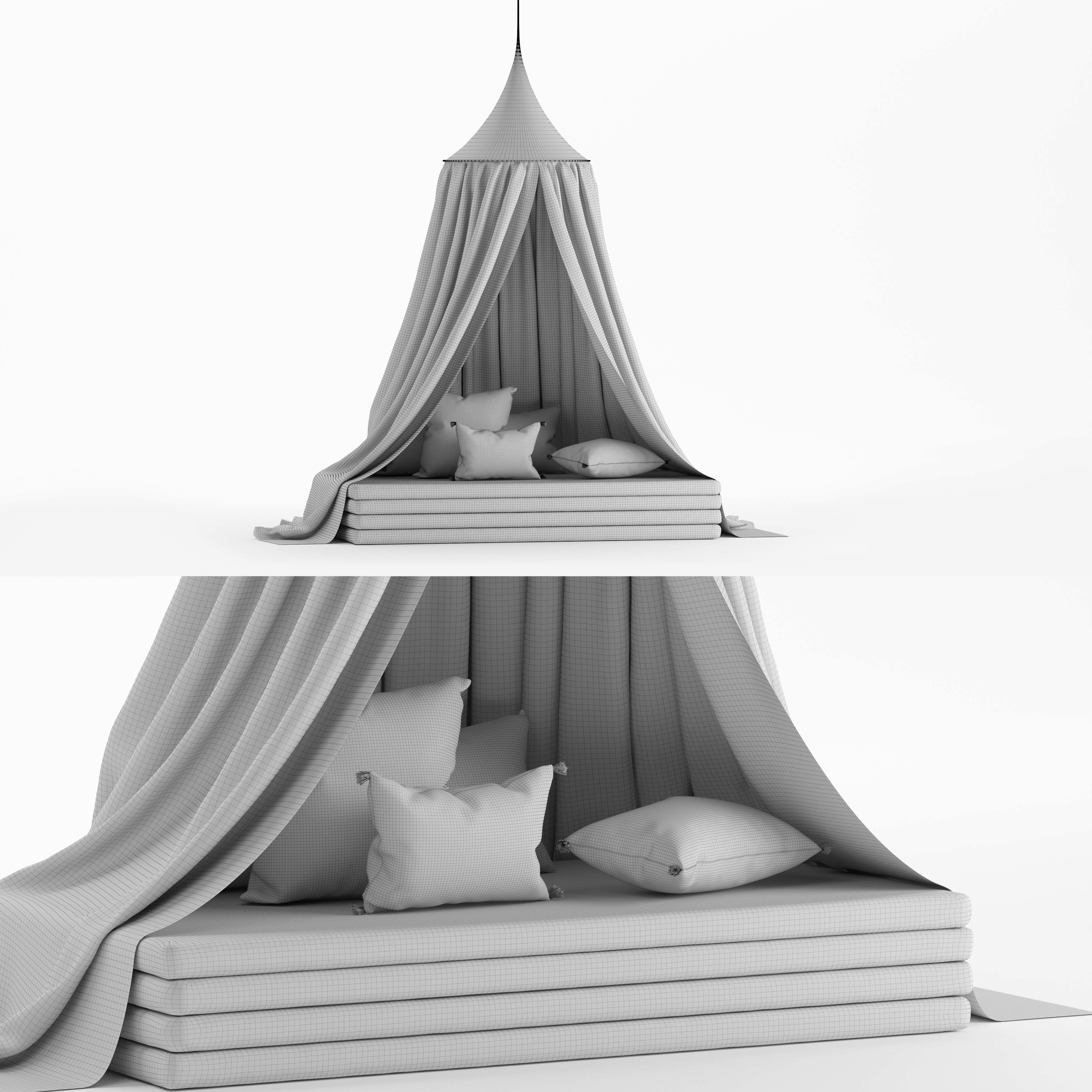 Sleeping collection of canopies mattresses and pillows 3D model_4