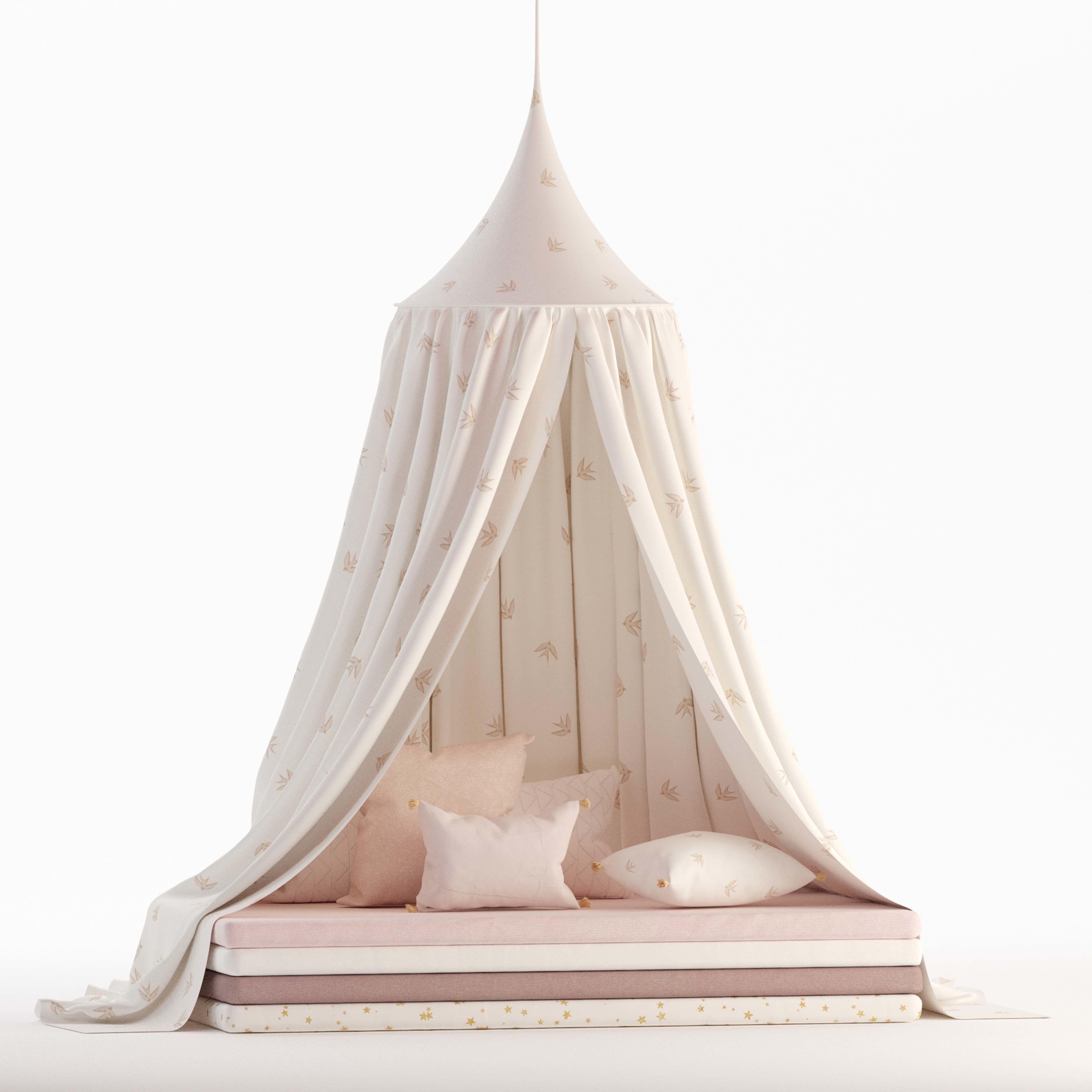 Sleeping collection of canopies mattresses and pillows 3D model_2