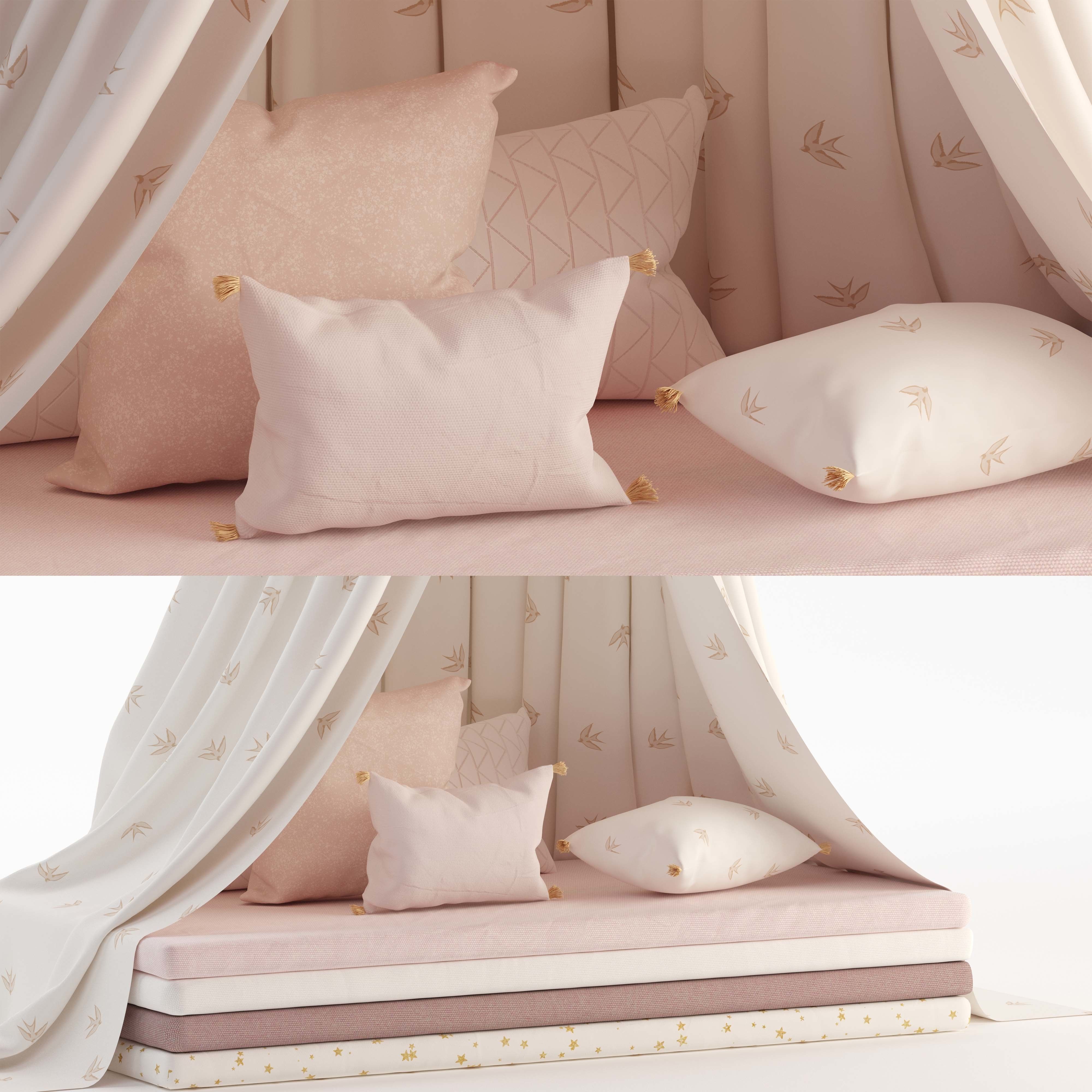 Sleeping collection of canopies mattresses and pillows 3D model_3