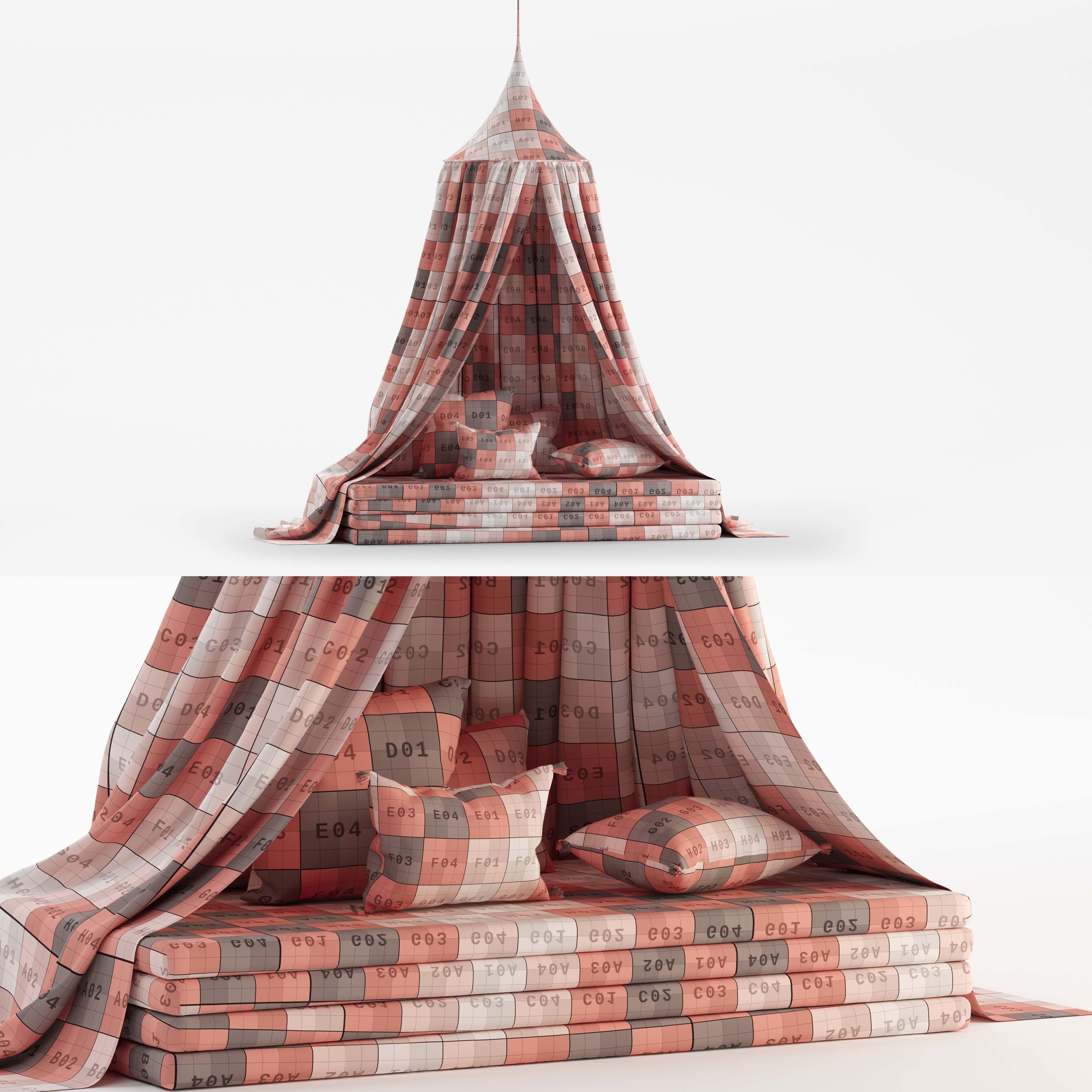 Sleeping collection of canopies mattresses and pillows 3D model_5