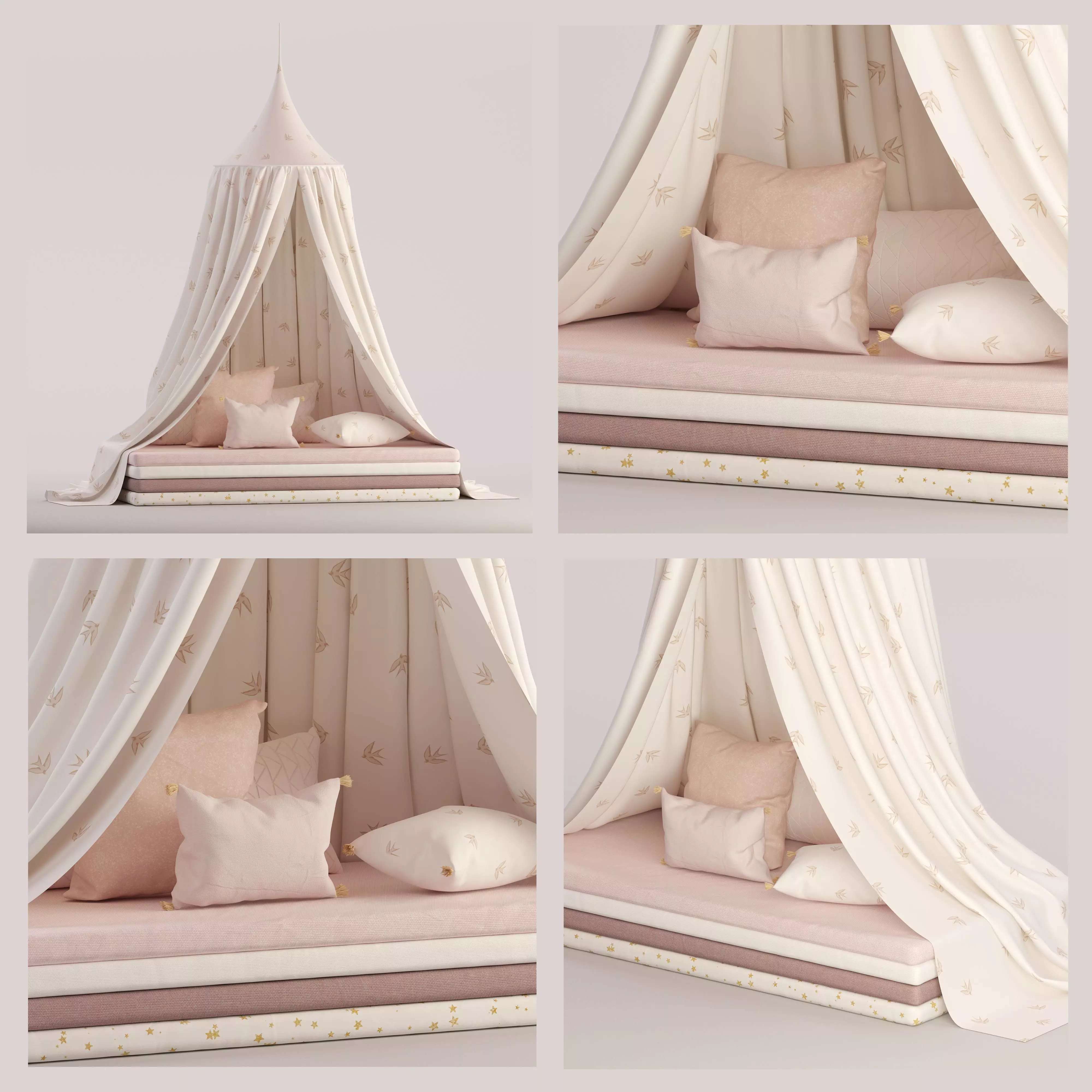 Sleeping collection of canopies mattresses and pillows 3D model_0