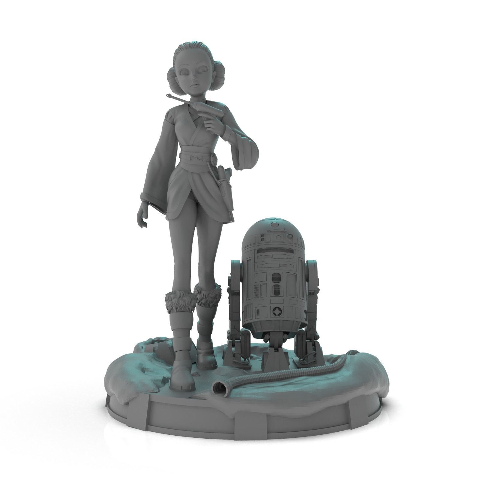 Padme and R2 Star Wars 3D print model_2