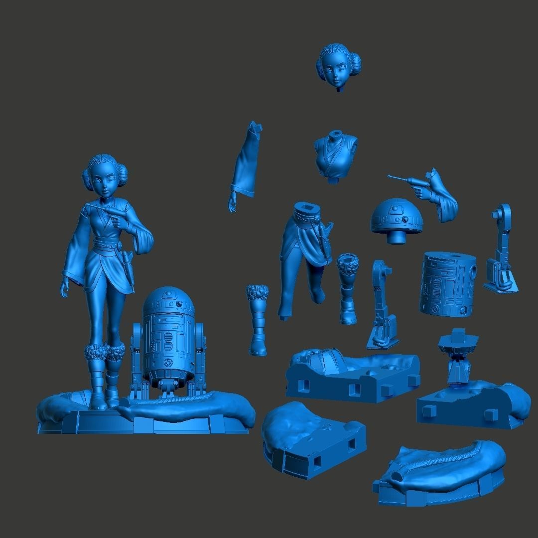 Padme and R2 Star Wars 3D print model_1