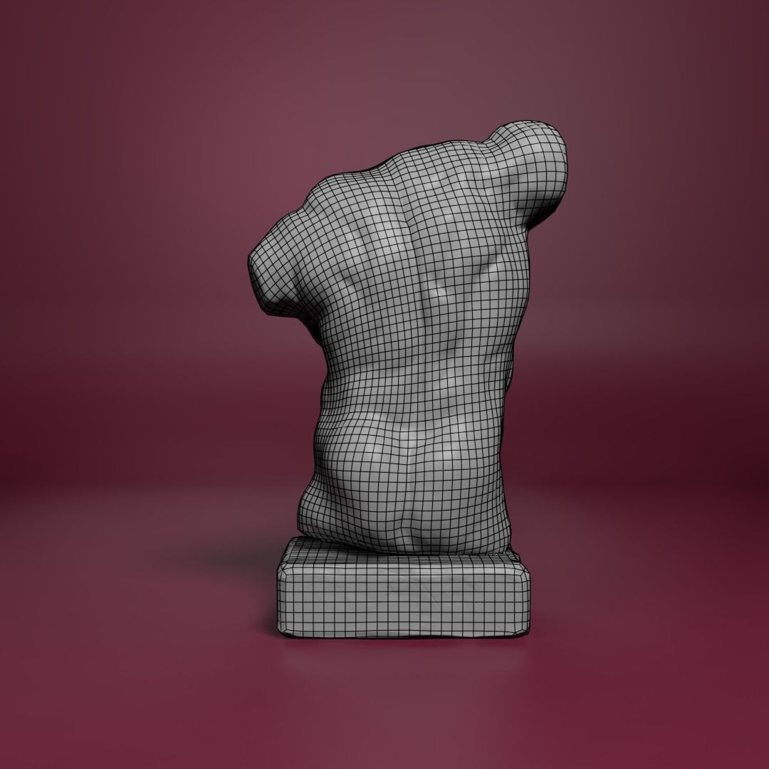 Marble Male Torso Statue Low-poly 3D model_8