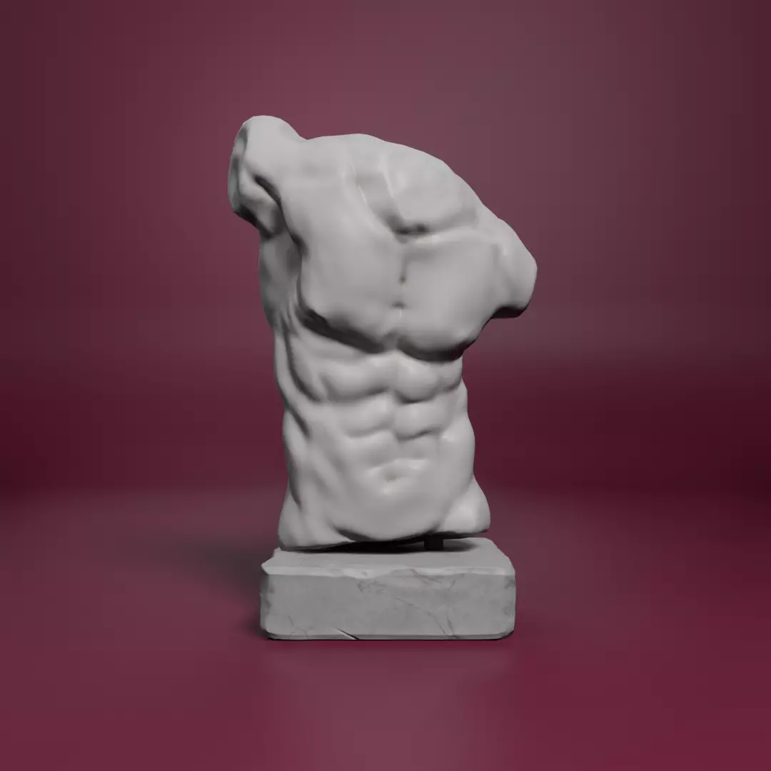 Marble Male Torso Statue Low-poly 3D model_0