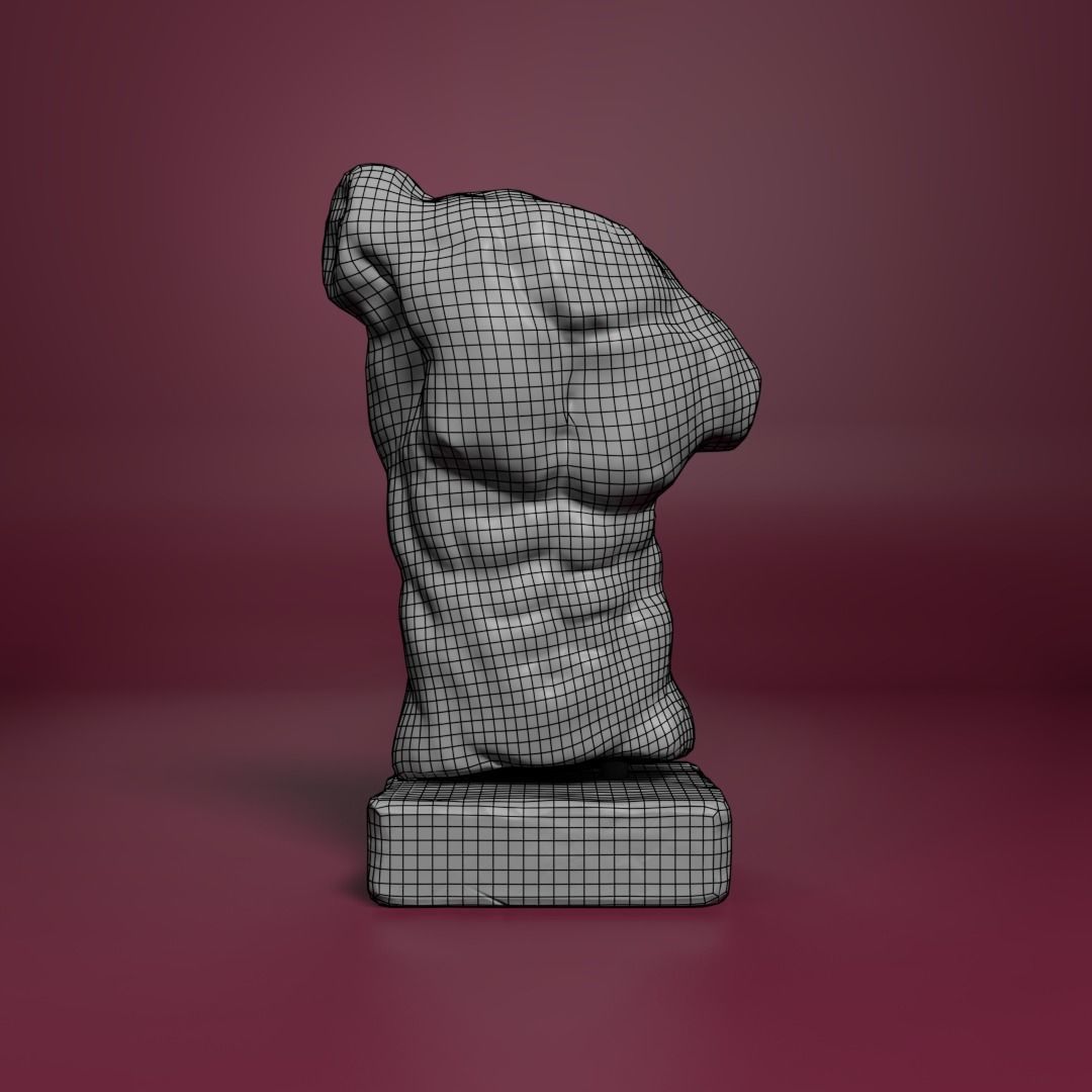 Marble Male Torso Statue Low-poly 3D model_7