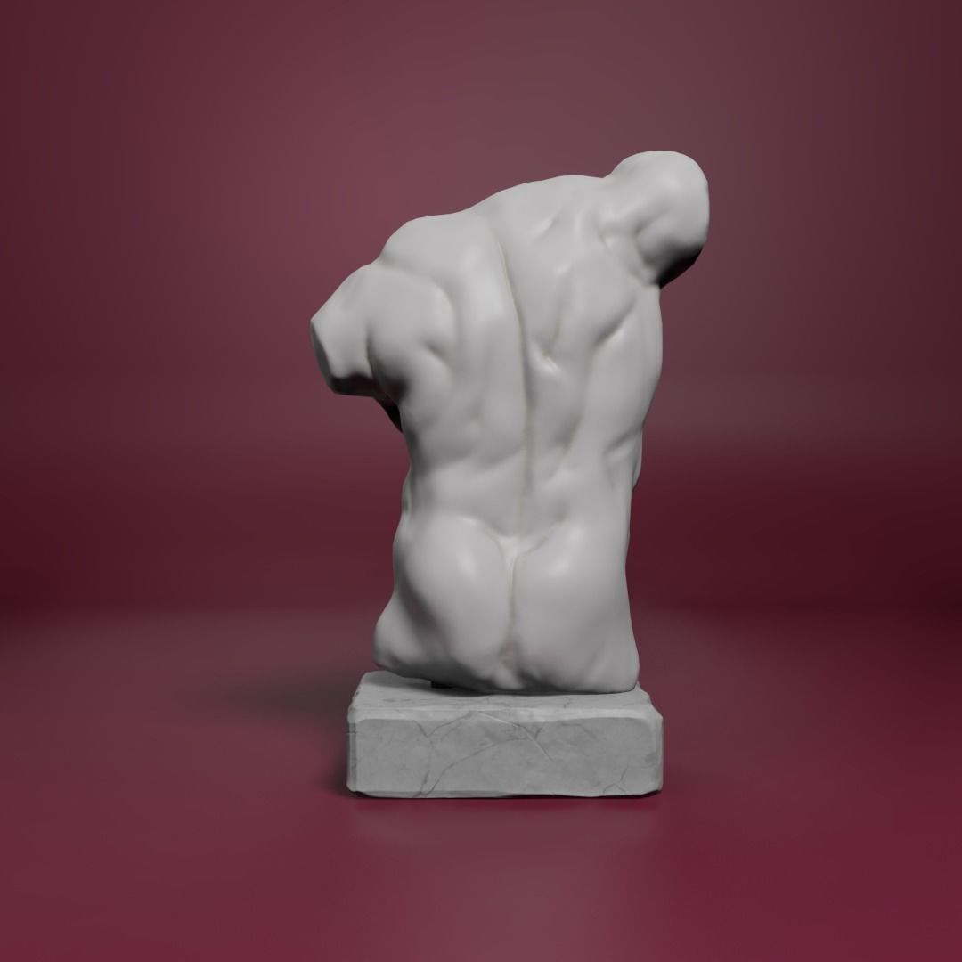 Marble Male Torso Statue Low-poly 3D model_5