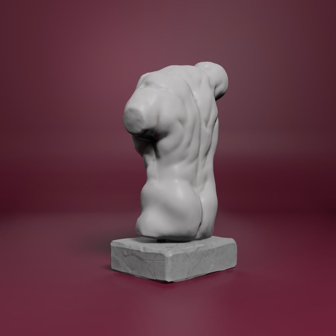 Marble Male Torso Statue Low-poly 3D model_4