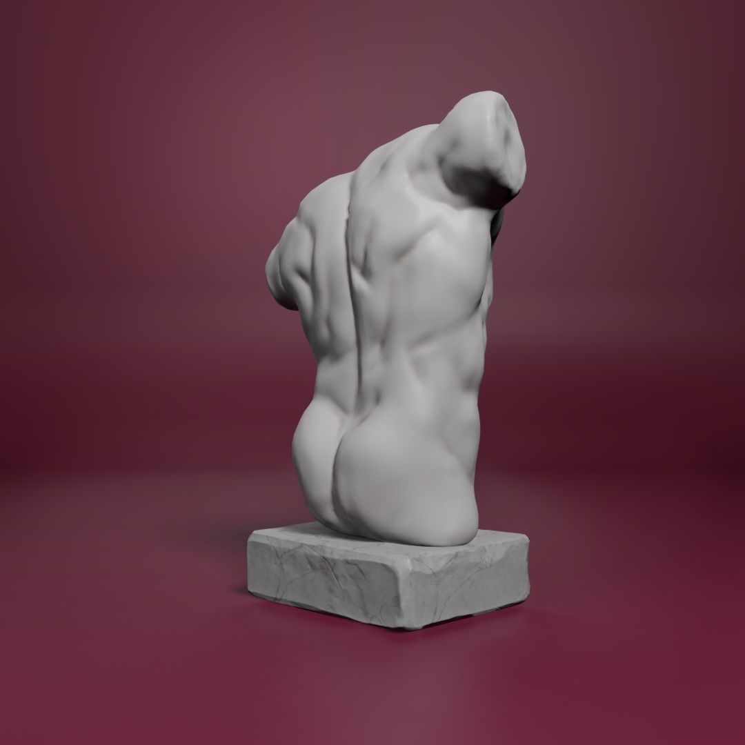 Marble Male Torso Statue Low-poly 3D model_6