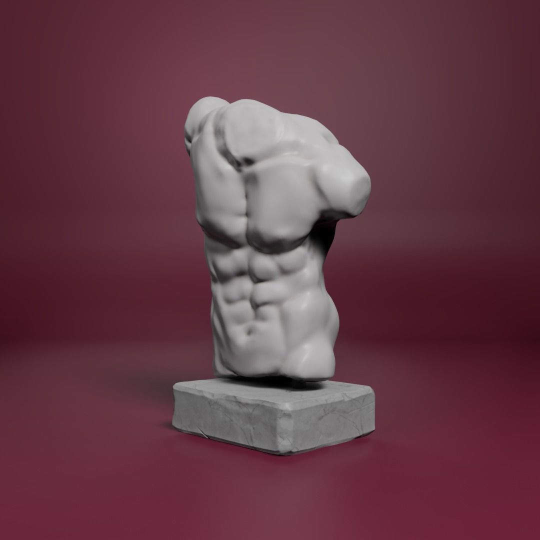Marble Male Torso Statue Low-poly 3D model_3