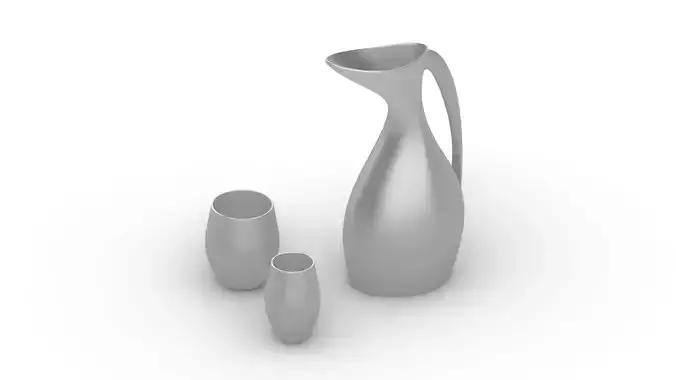 Metal pitcher and glasses