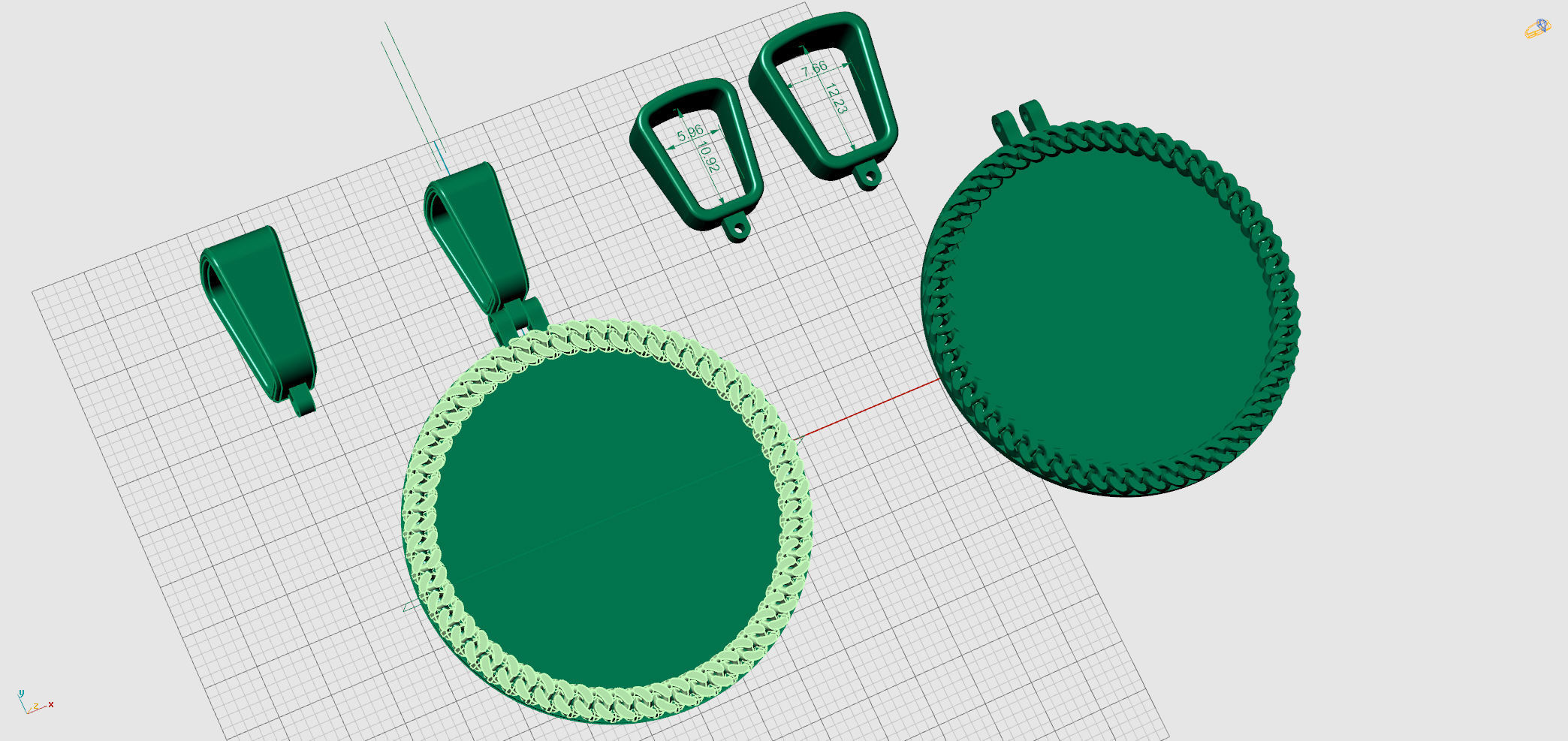 Cuban link pendant  1 inch and half with 2 Bails 3D print model_5