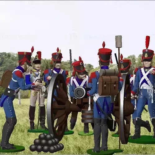 Gribeauval cannon 6 servants and a bonus observer Cuirassier  v2 3D print model