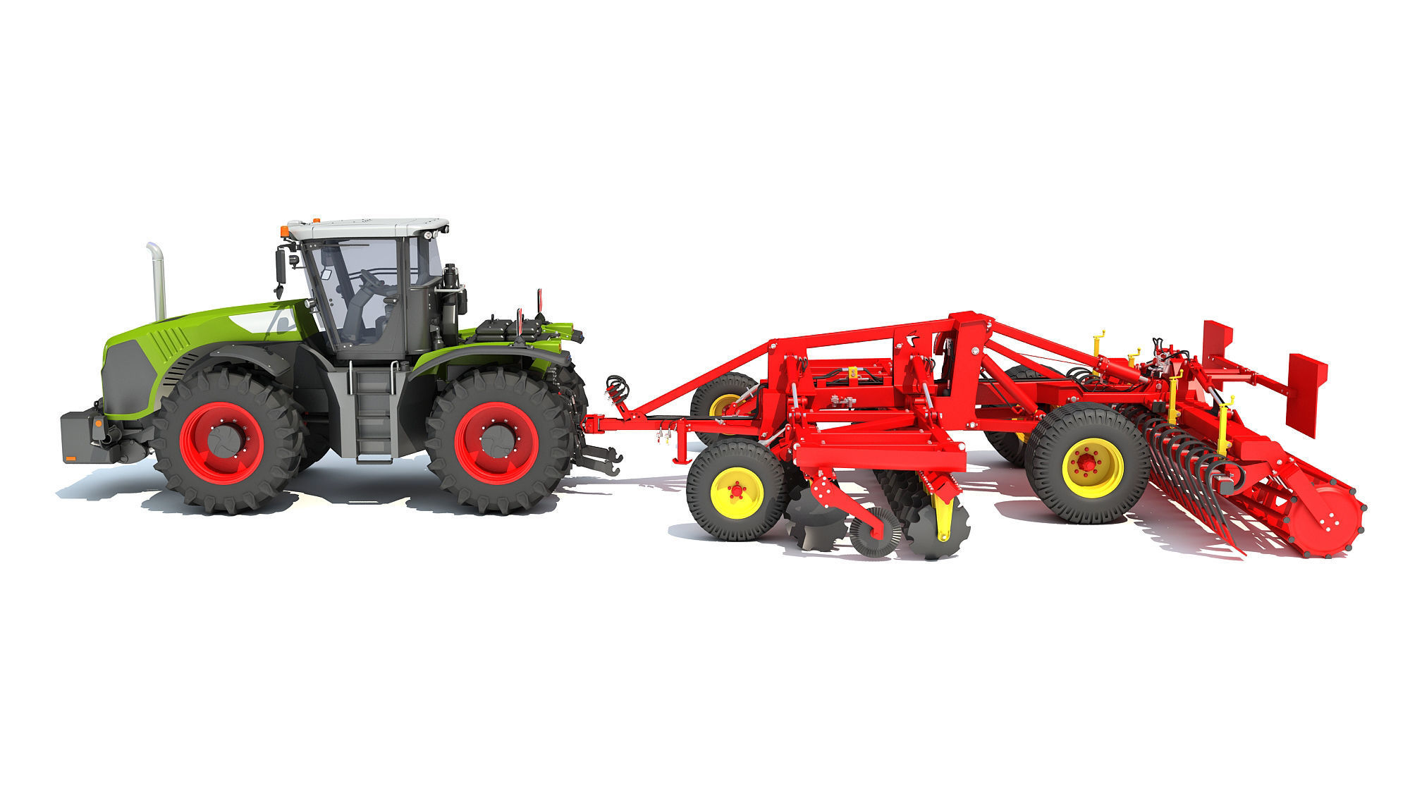 Tractor with Trailed Disc Harrow 3D model_2