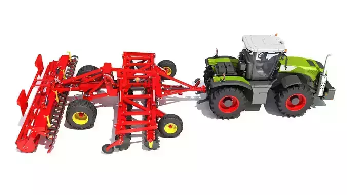 Tractor with Trailed Disc Harrow 3D model