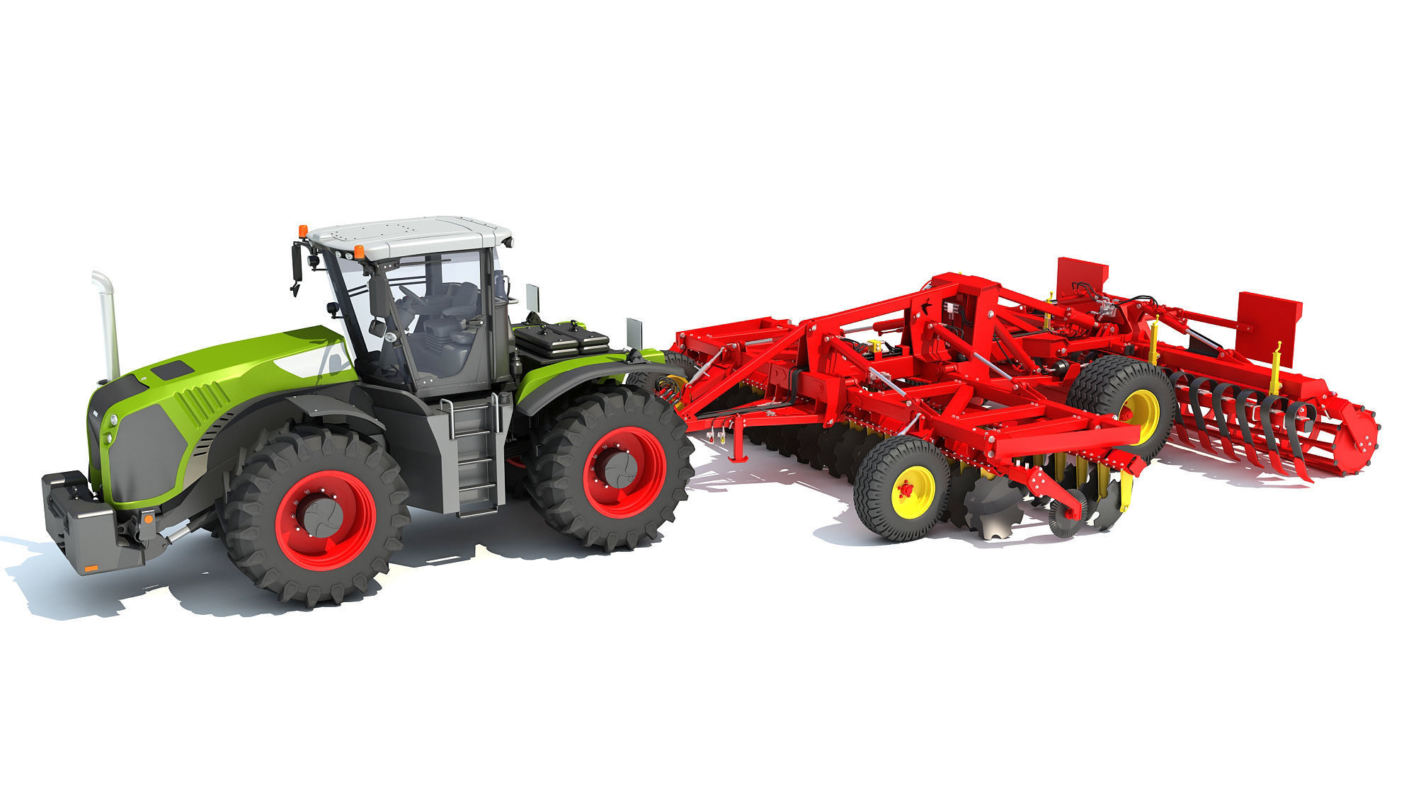 Tractor with Trailed Disc Harrow 3D model_1
