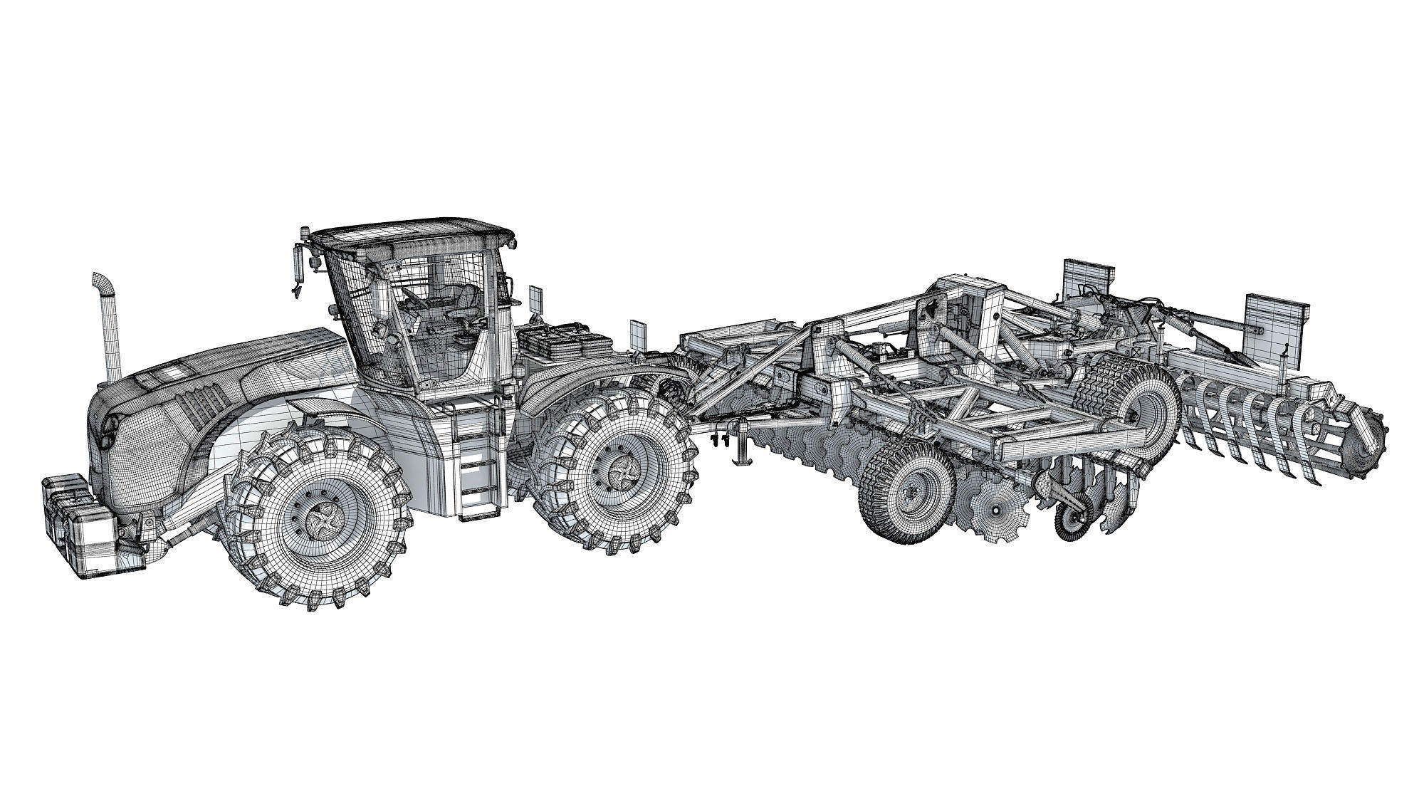 Tractor with Trailed Disc Harrow 3D model_16
