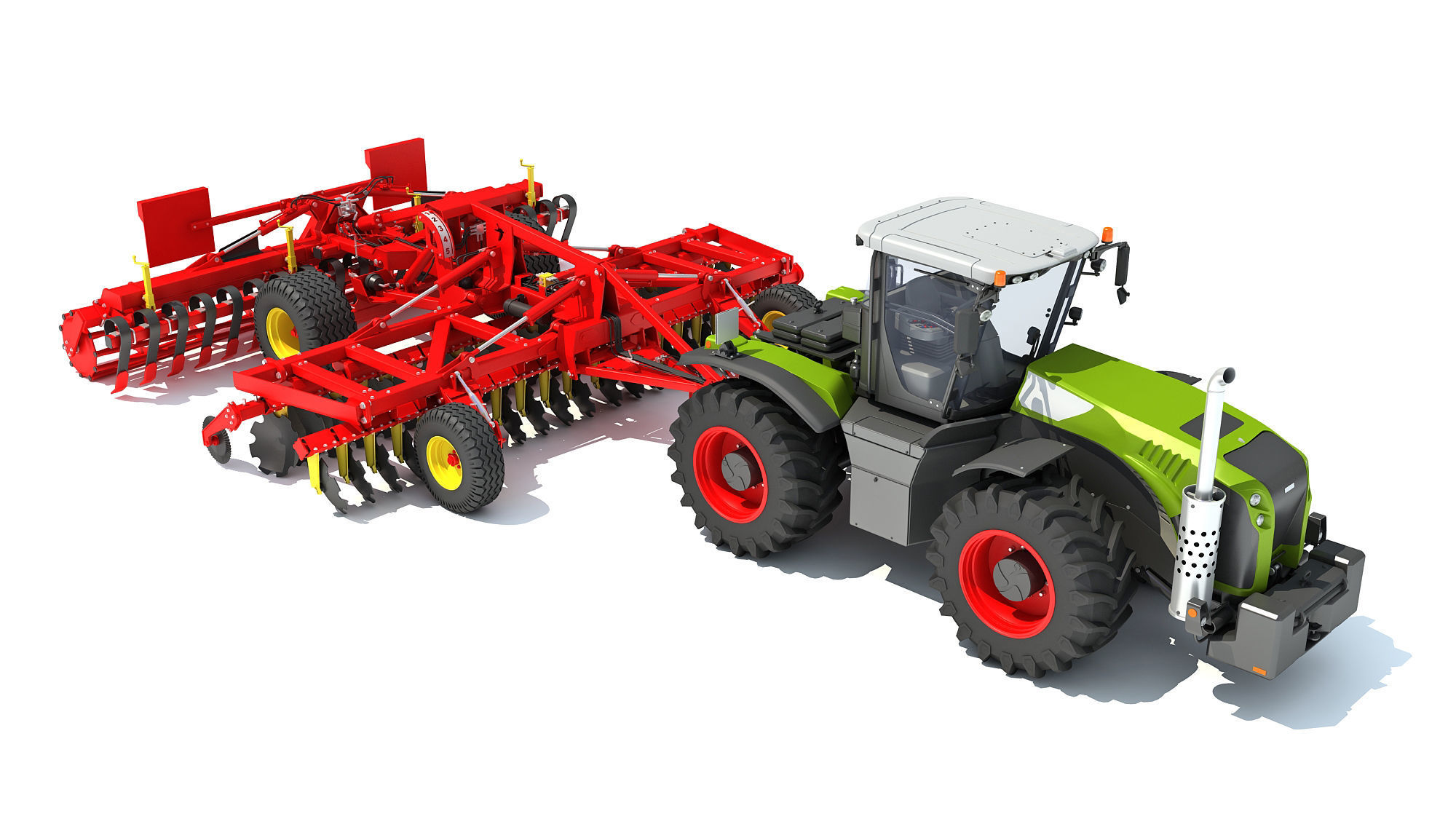 Tractor with Trailed Disc Harrow 3D model_7