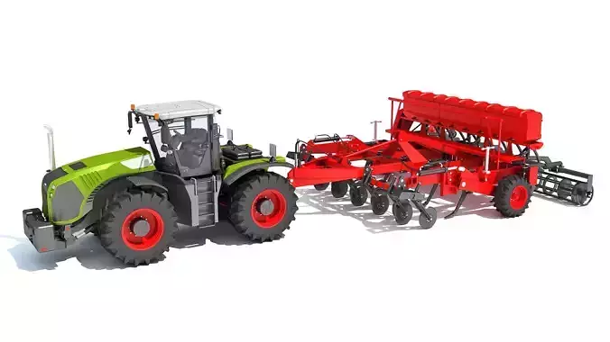 Tractor with Seed Drill 3D model