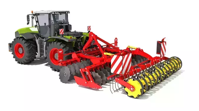 Tractor with Disc Harrow 3D model