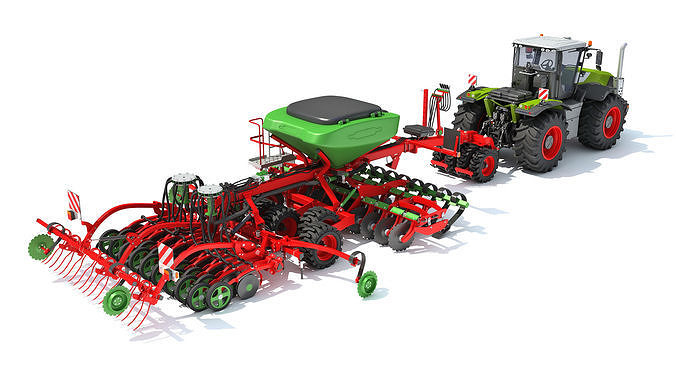 Tractor with Seed Drill 3D model