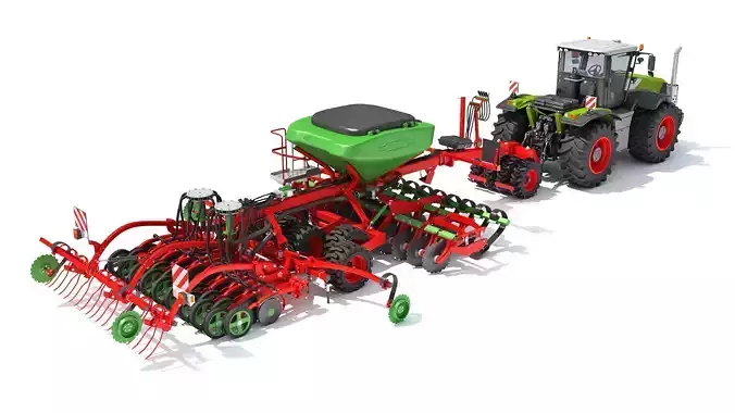 Tractor with Seed Drill 3D model