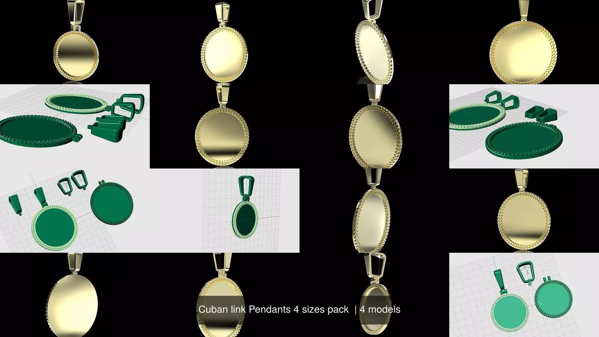 Cuban link Pendants 4 sizes pack  3D Model Collection_0