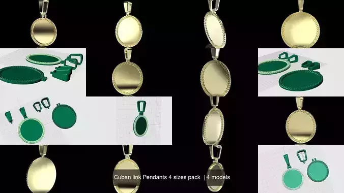 Cuban link Pendants 4 sizes pack  3D Model Collection