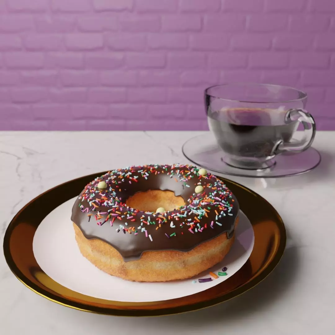 donut cup of water on saucer Free low-poly 3D model