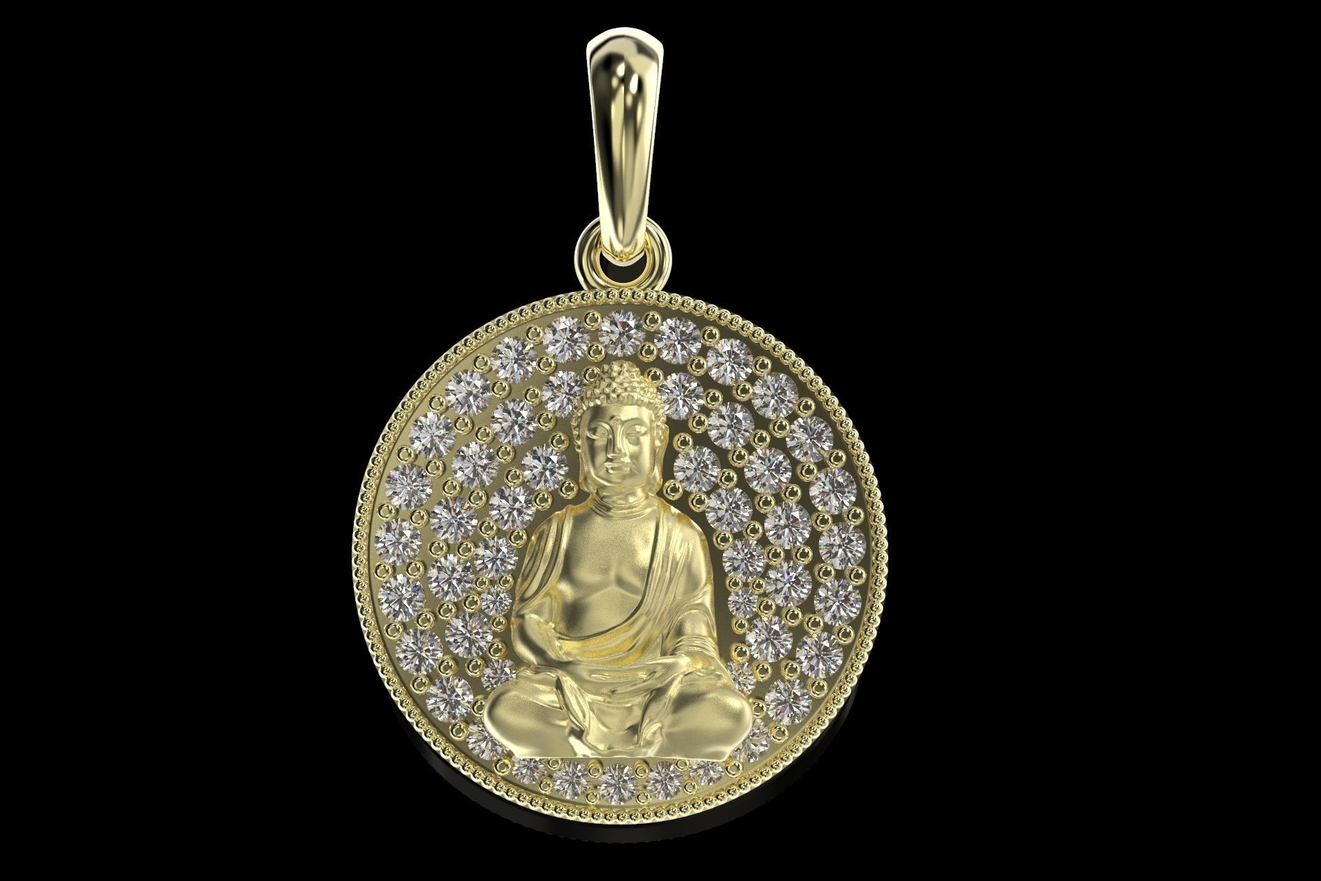 Buda Pendant with stones and Bail 3D print model_3