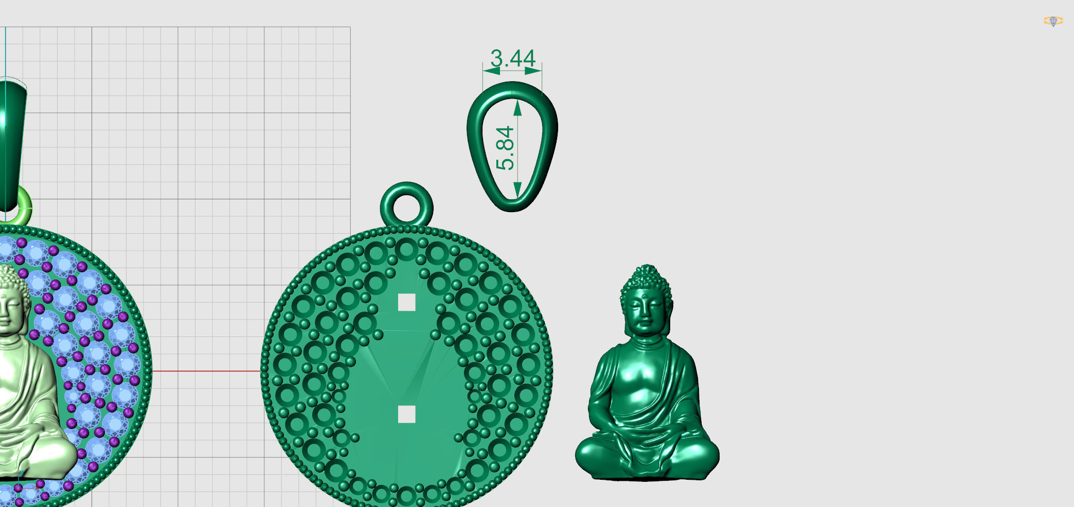 Buda Pendant with stones and Bail 3D print model_5