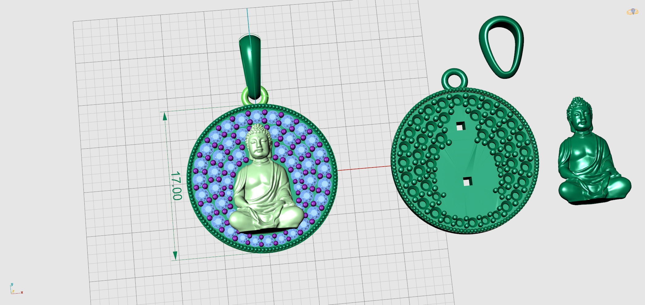 Buda Pendant with stones and Bail 3D print model_6