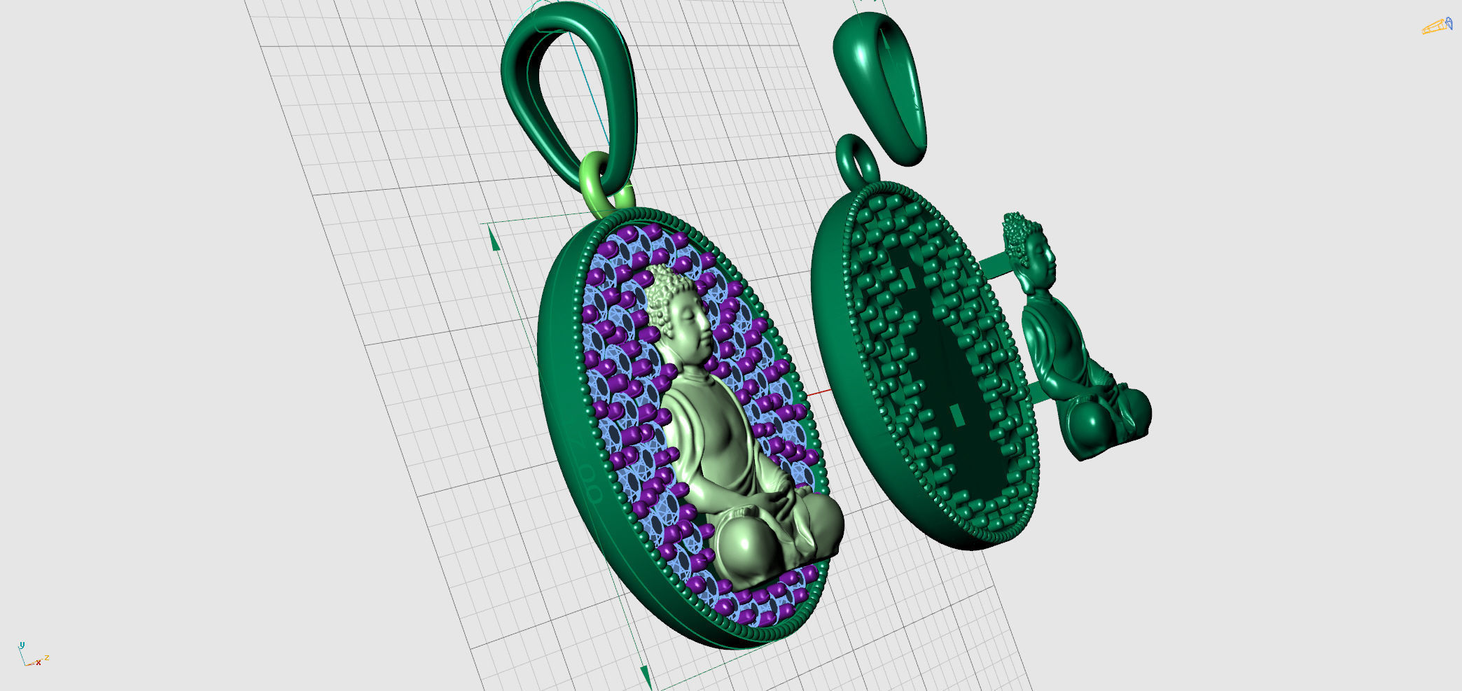 Buda Pendant with stones and Bail 3D print model_8