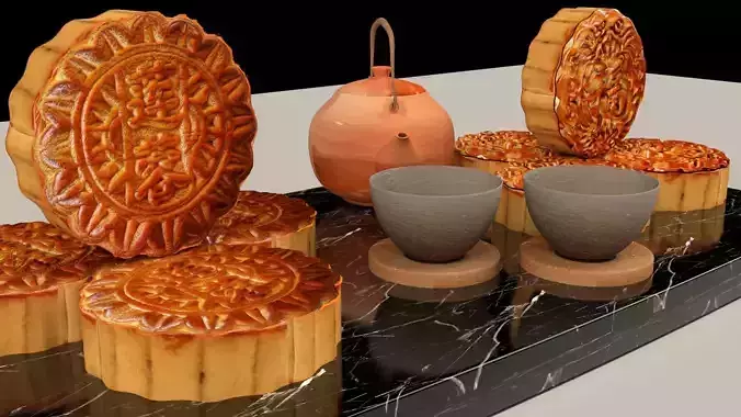 Chinese moon cake with teapot set