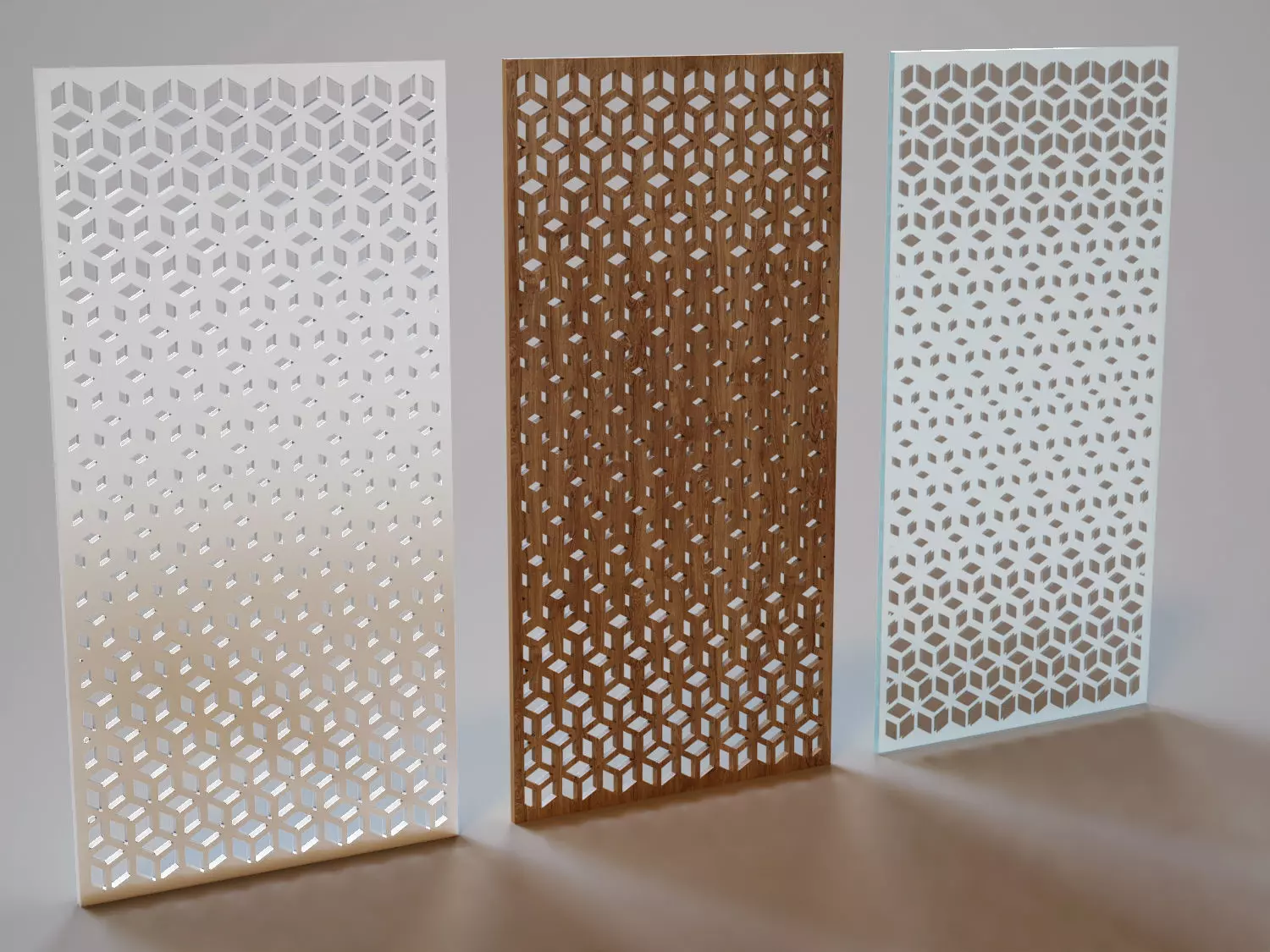 Partition set of three glass panels 3D model_0