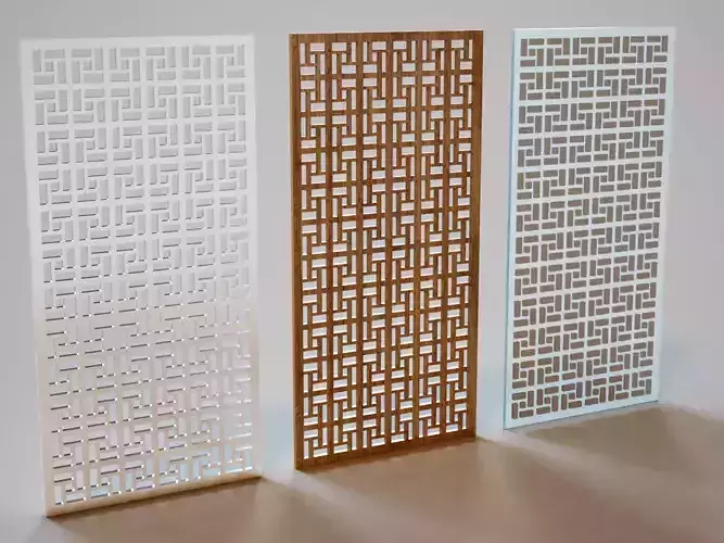 Partition three wooden screens with lattice patterns
