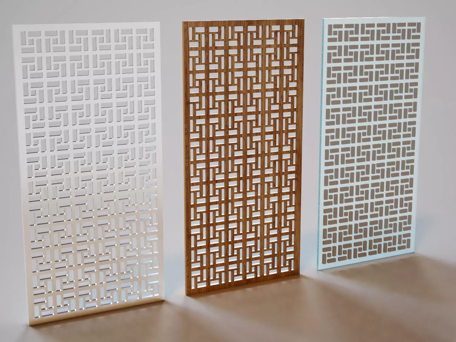 Partition three wooden screens with lattice patterns 3D model_0