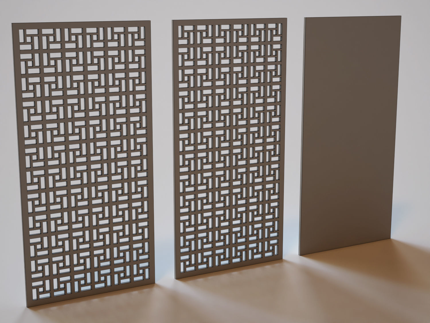 Partition three wooden screens with lattice patterns 3D model_1