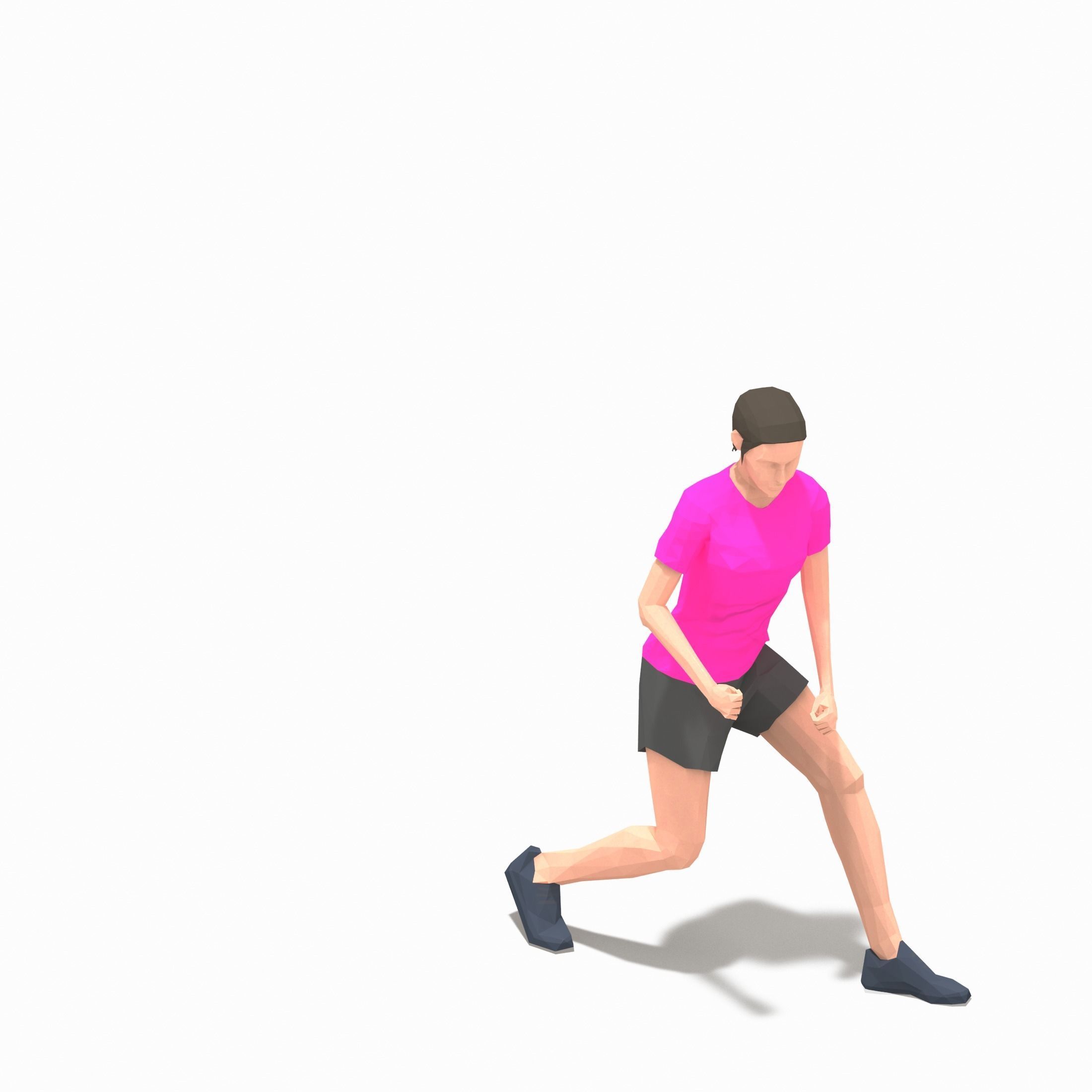board jump with shuffle back Exercise Woman Animation Low-poly 3D model_11