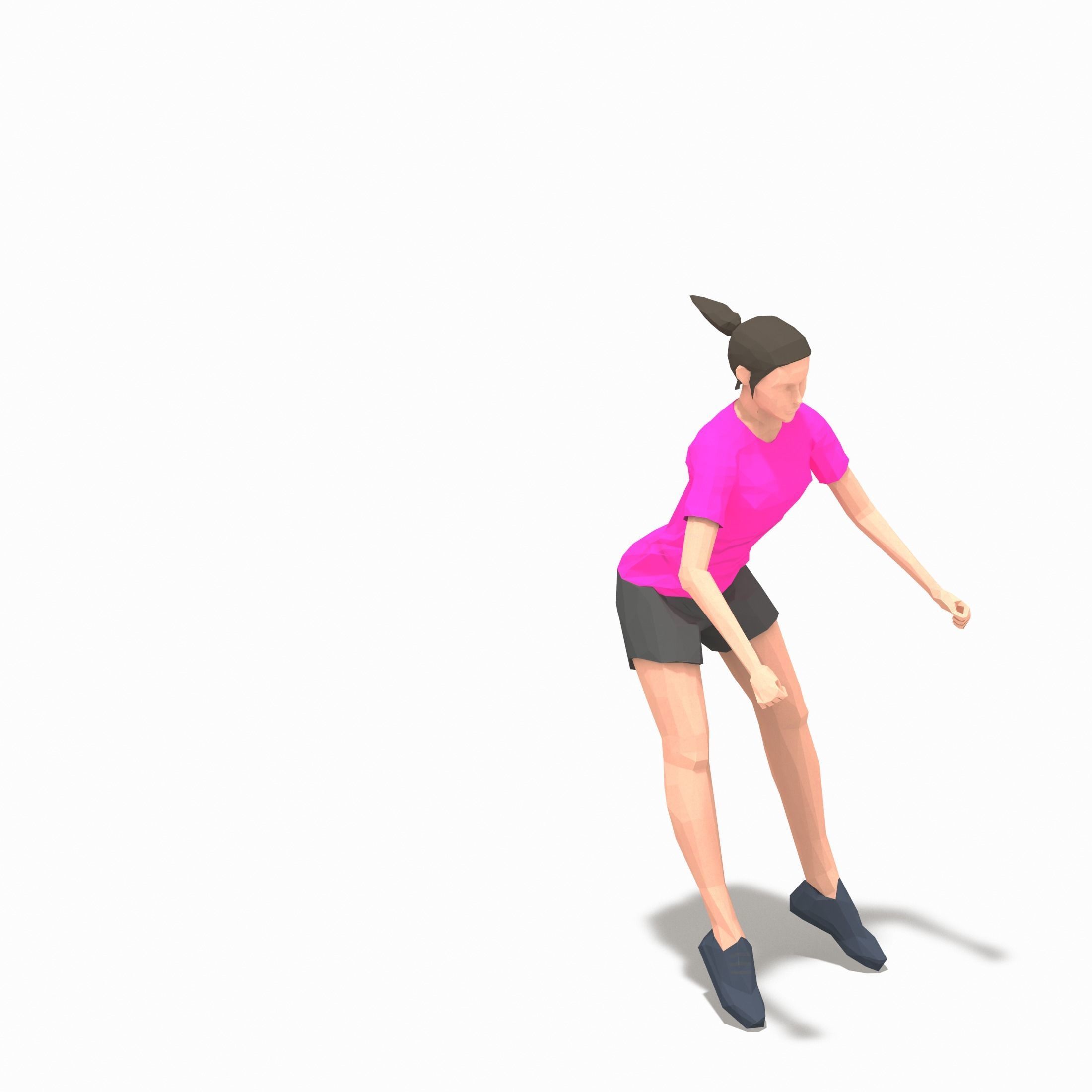 board jump with shuffle back Exercise Woman Animation Low-poly 3D model_6