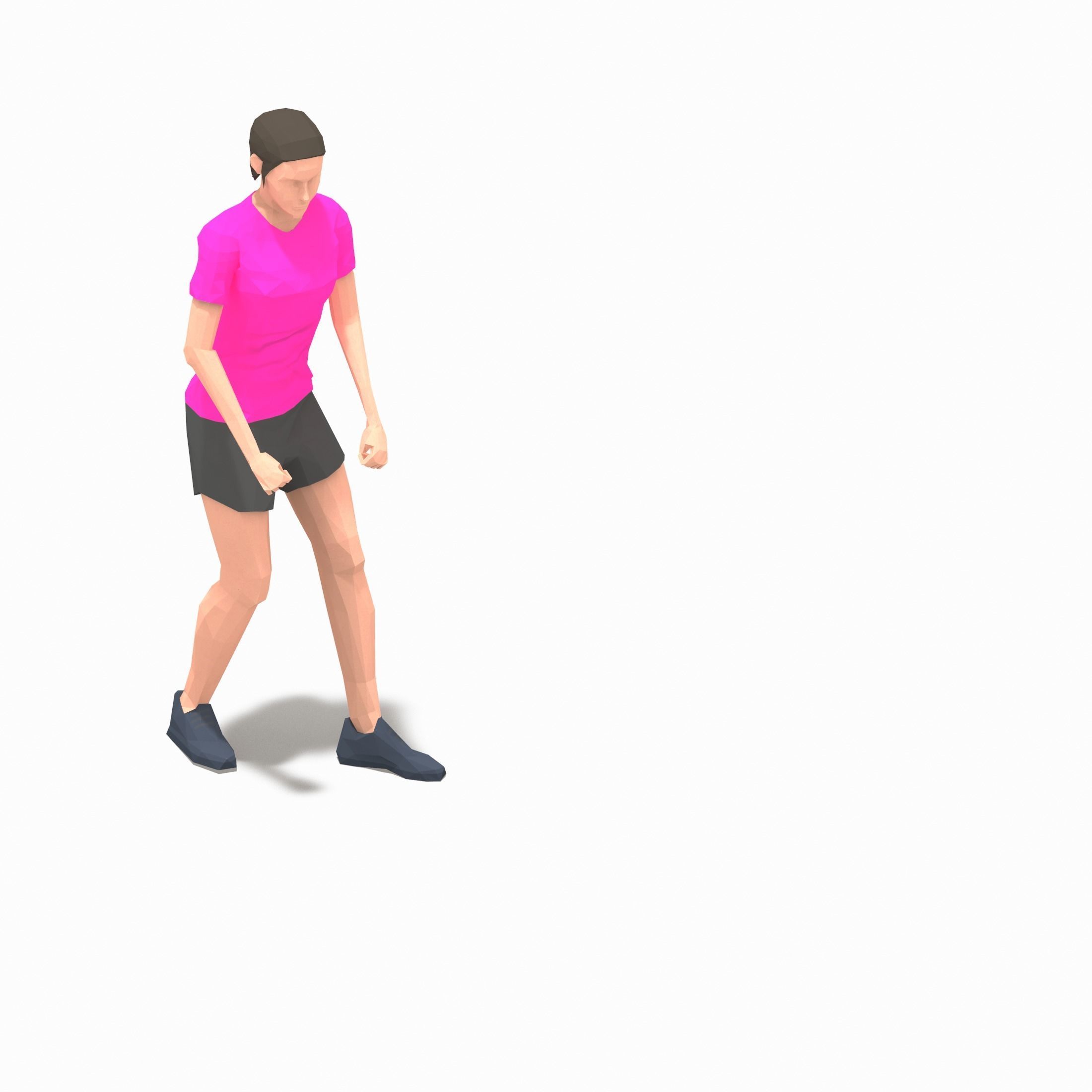 board jump with shuffle back Exercise Woman Animation Low-poly 3D model_14