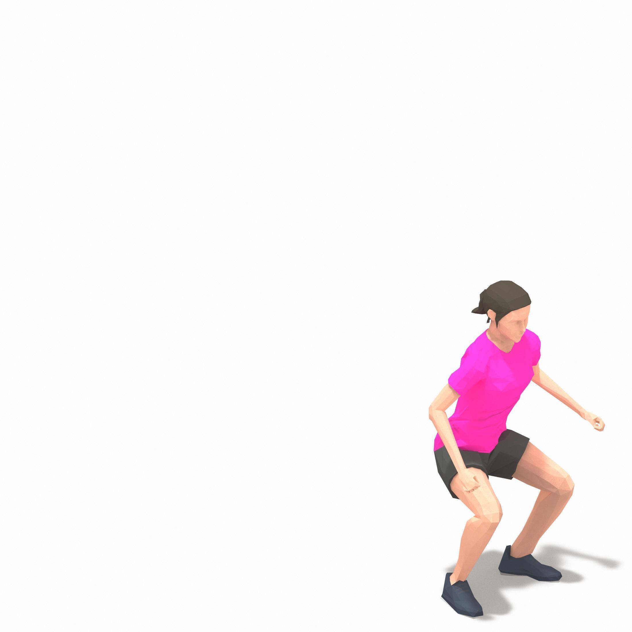 board jump with shuffle back Exercise Woman Animation Low-poly 3D model_8
